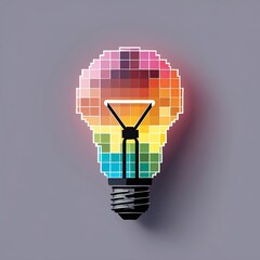 Poster - Colorful pixelated light bulb design, representing creativity and innovation with vibrant hues