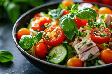 Wall Mural - Fresh italian caprese salad with tomatoes, mozzarella, basil, and cucumbers.