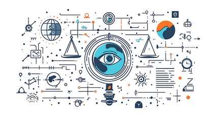 Poster - Global vision, data analysis, and balanced decision-making concept.
