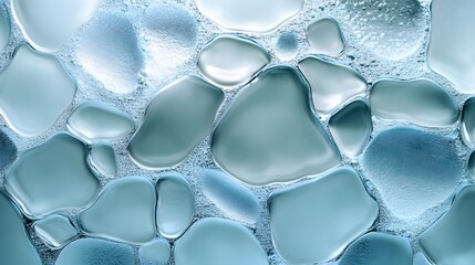 Poster - Microscopic view of blue bubbles forming intricate patterns. Abstract texture. Abstract Blue Bubbles: A Microscopic View of Liquid Texture. Frosted glass surface