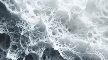 Poster - Close-up view of an abstract cellular structure with intricate networks and cavities. The image evokes a sense of mystery and complexity. Fuzzy Surface Detailed texture background. Cellular Structure