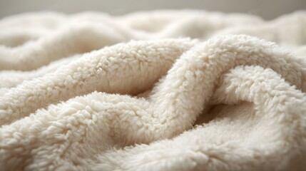 Poster - Close-up of a creamy, fluffy fleece blanket, emphasizing its soft and cozy texture. Fuzzy Blanket Surface Detailed texture background. Creamy Soft Texture: Luxurious Fluffy Fleece Blanket Close-up