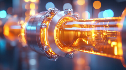 Poster - close up view of CO2 absorption filter showcasing intricate details and glowing elements in industrial setting, highlighting advanced technology and engineering