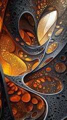 Poster - Abstract Orange and Black Pattern with Organic Shapes and Depth