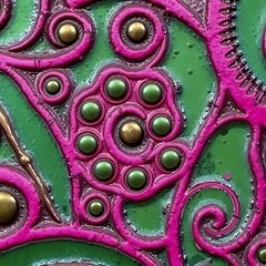 Poster - Colorful abstract design featuring swirls and shapes in green and pink hues. Generative AI