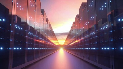 Wall Mural - Futuristic Data Center Server Room communications and internet concept 3D render animation
