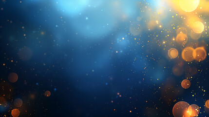 Poster - Abstract dark blue background with golden bokeh lights, glitter effects, and glowing stars, creating a festive and sparkling atmosphere. Perfect for designing greeting cards, posters, ads, and gifts i