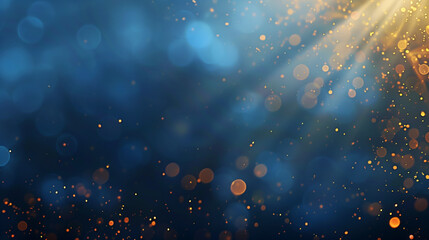 Aufkleber - Abstract dark blue background with golden bokeh lights, glitter effects, and glowing stars, creating a festive and sparkling atmosphere. Perfect for designing greeting cards, posters, ads, and gifts i