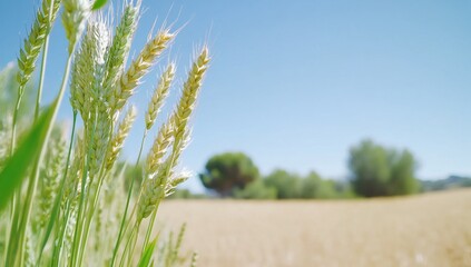 Wall Mural - Wheat field harvest sunny day rural landscape