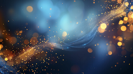Poster - Abstract dark blue background with golden bokeh lights, glitter effects, and glowing stars, creating a festive and sparkling atmosphere. Perfect for designing greeting cards, posters, ads, and gifts i