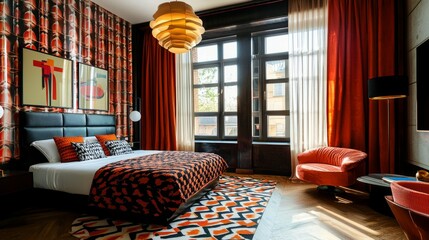 Wall Mural - Stylish and Modern Hotel Room with Bold Color Scheme and Decor