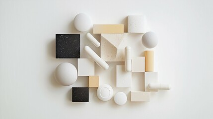 Poster - Abstract Arrangement of Geometric Shapes in Neutral Colors