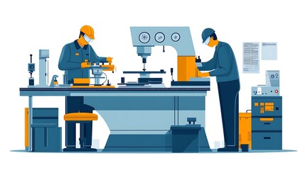 Poster - Two engineers operating industrial machinery in a factory setting.