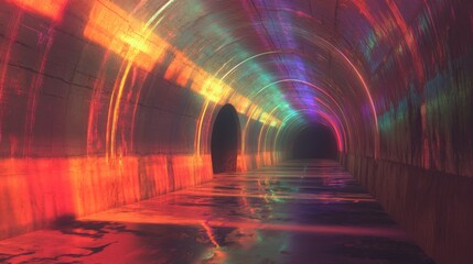 Poster - Chromatic radiance illuminates a subterranean tunnel, fostering an intriguing perspective view