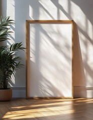 Aufkleber - Minimalist Wooden Frame Interior Mockup Natural Light Scandinavian Design