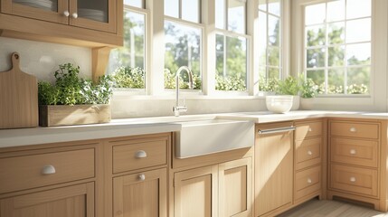 Wall Mural - Bright and Airy Modern Kitchen with Natural Light and Greenery