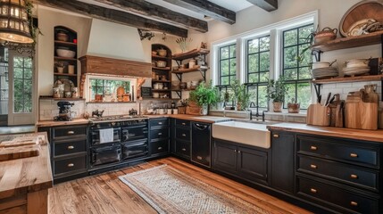 Wall Mural - Modern Rustic Kitchen with Natural Light and Elegant Design