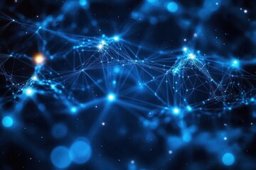 Poster - Digital Abstract Representation of Interconnected Networks in Futuristic Cyberpunk Style with Neon Blue Lights