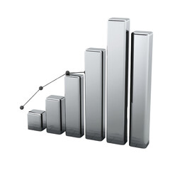 Aufkleber - 3D silver bar graph representing growth and progress, with line chart overlay indicating trends. bars vary in height, symbolizing increasing values