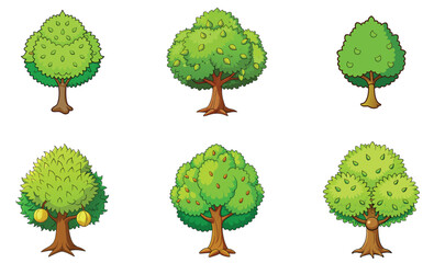 Chestnut tree vector art set design on white background