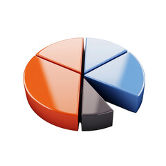 Aufkleber - colorful pie chart with segments in orange, blue, and gray, representing data visualization and analysis. This graphic is ideal for presentations and reports