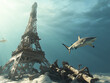 © Atlantis - Tour Eiffel au fond de la mer entourée de requins