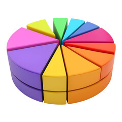 Leinwandbilder - Colorful pie chart segments arranged circular shape, showcasing vibrant colors like purple, yellow, green, blue, and orange. This visually appealing design represents data distribution and