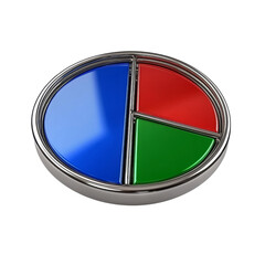Leinwandbilder - 3D pie chart with blue, red, and green segments, metallic finish