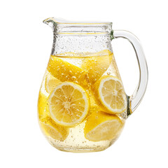Poster - Refreshing lemonade in glass pitcher with lemon slices and bubbles