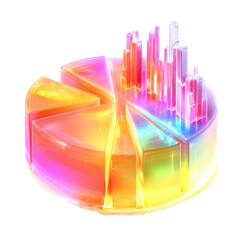 Leinwandbilder - vibrant, colorful pie chart with 3D city skyline on top, representing data visualization and analytics in modern style. bright hues create engaging and dynamic look