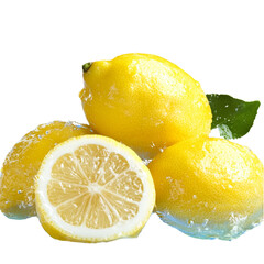 Poster - Fresh lemons with water droplets, showcasing vibrant yellow color and juicy texture. Perfect for culinary uses, drinks, or as refreshing garnish
