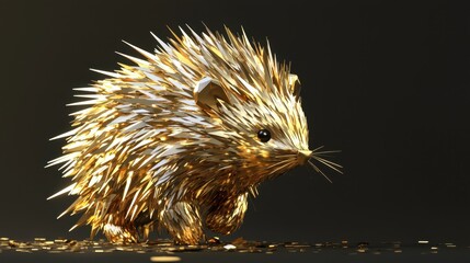 Poster - A polygonal low-poly golden porcupine, its spikes shimmering in metallic gold.