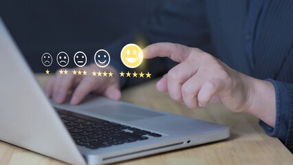 Wall Mural - User give rating to service experience on online application for Customer review satisfaction feedback survey concept.
