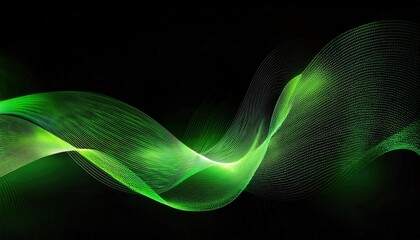 Leinwandbilder - futuristic green wave with digital particle flow on black background, abstract technology concept for AI, data, and energy

