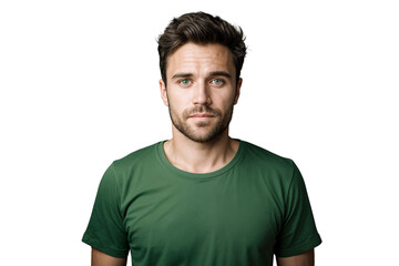 Poster - Handsome man in casual green t-shirt, isolated on transparent background