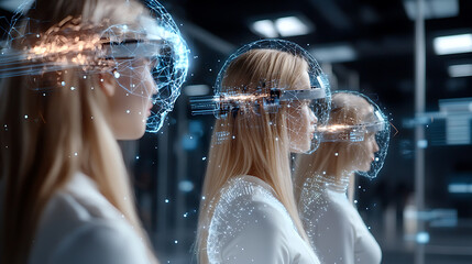 Poster - Innovative virtual reality experience futuristic tech lab digital art high-tech environment side view immersive concepts for future learning
