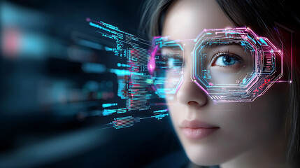 Poster - Futuristic technology digital space portrait high-tech environment close-up view augmented reality impact