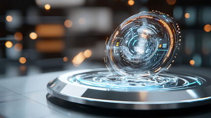 Poster - Futuristic holographic interface displaying data modern technology lab digital art high-tech environment close-up viewpoint