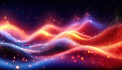 Poster - vibrant energy wave with glowing particles, fiery red and cool blue light trails, abstract digital art for futuristic background