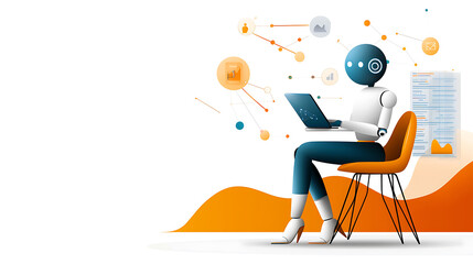 Poster - Ai technology revolutionizes business analytics office workspace digital art modern environment dynamic perspective