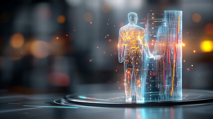 Poster - Digital transformation event human interaction with virtual technology urban environment 3d visualization futuristic concept