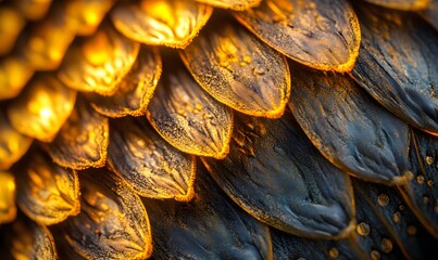 Poster - Close up of golden black layered scales detailed with subtle lighting