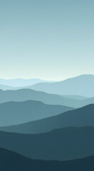 soft blue mountain landscape at dawn with layered hills and a misty atmosphere creating a serene and