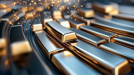 Poster - Dynamic golden waves abstract background digital art modern design close-up motion effect