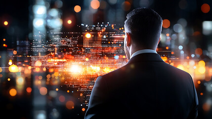 Poster - Strategic business insights urban environment digital visualization corporate setting rear view leadership impact