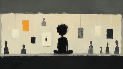 Poster - Art exploration event emotional reflection gallery space abstract art indoor setting rear view creativity and insight