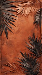 Wall Mural - Tropical leaves frame on terracotta background, nature design