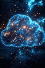 Poster - abstract digital cloud representation with luminous connections and cosmic background