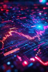 Poster - Abstract digital financial chart with vibrant blue and red light effects