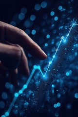 Poster - Close-up of hand interacting with glowing digital trend line on screen